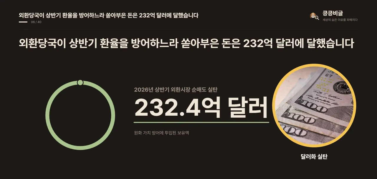 외환당국이 상반기 환율을 방어하느라 쏟아부은 돈은 232억 달러에 달했습니다