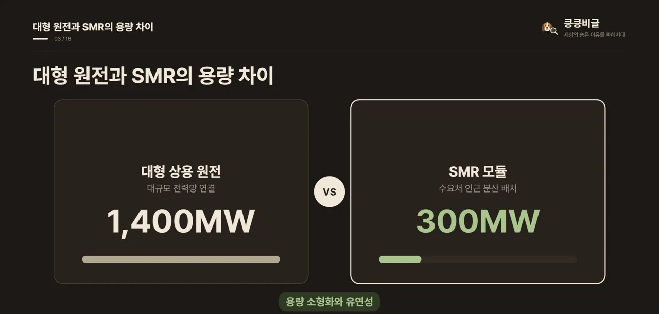 대형 원전과 SMR의 용량 차이