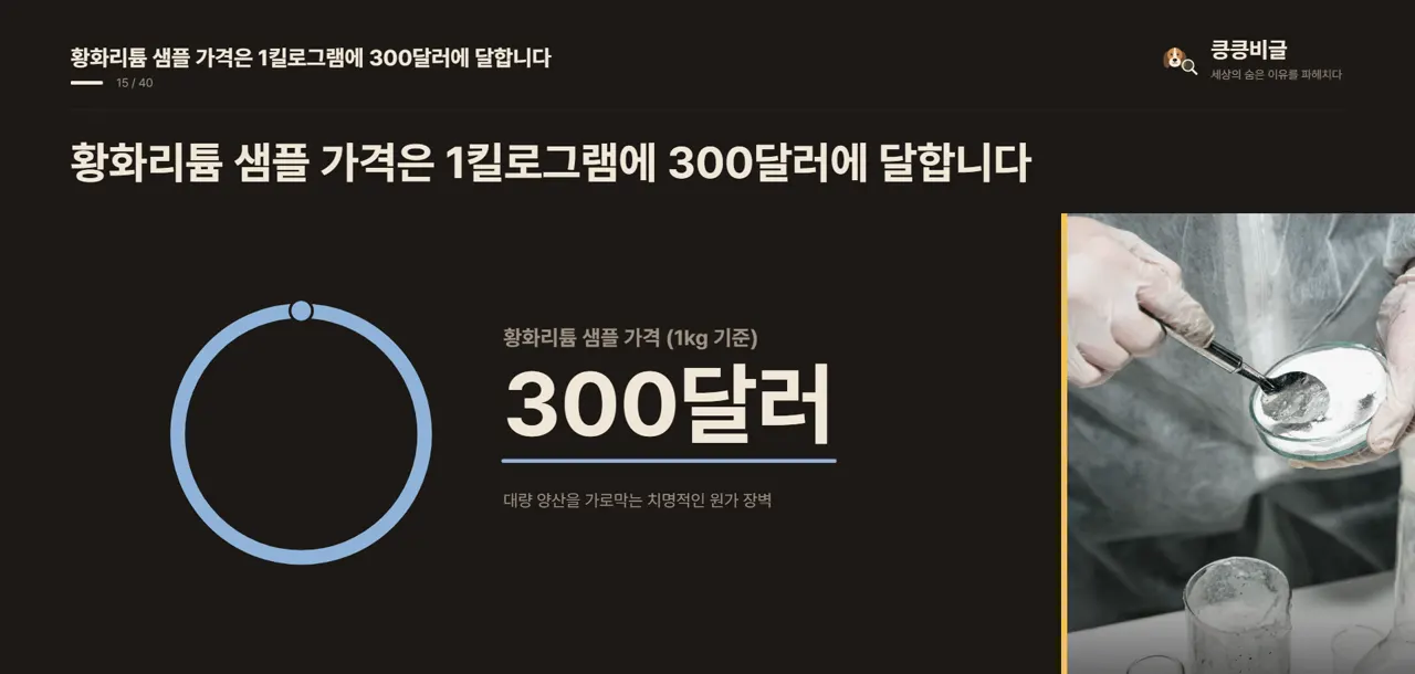 황화리튬 샘플 가격은 1킬로그램에 300달러에 달합니다